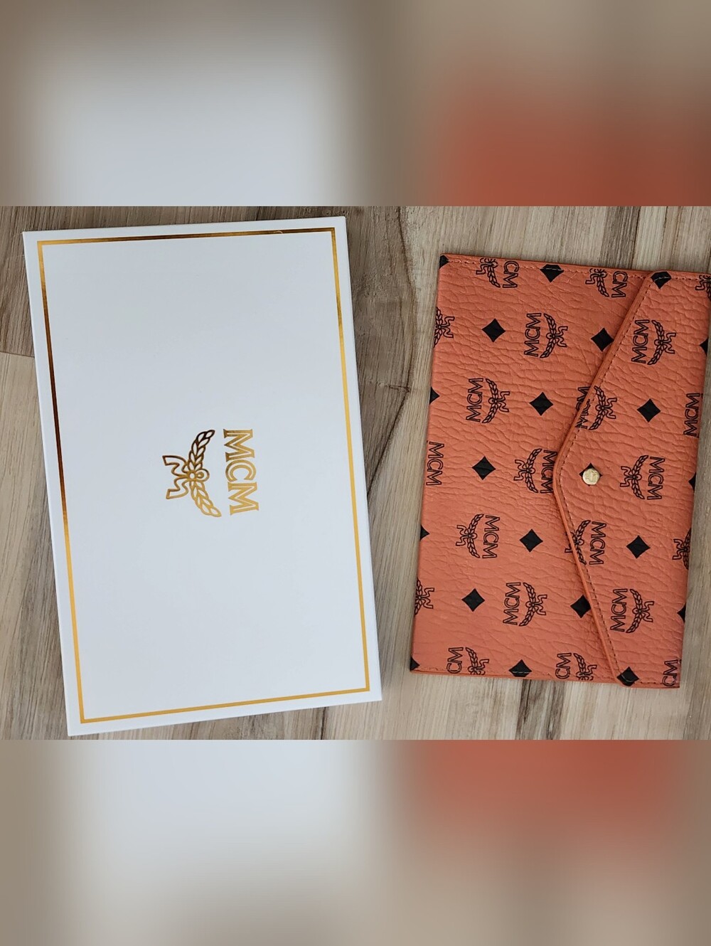 MCM Orange Logo-Print Leather Wallet